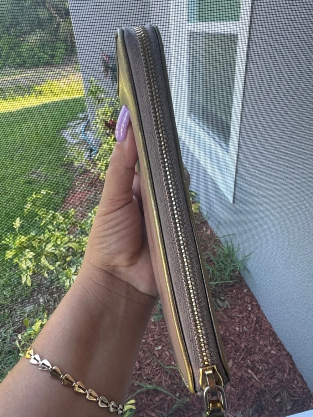 Miu Miu tan Leather Zip Wallet with Gold interior